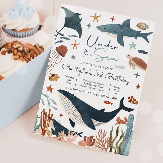 Under the Sea Whale Shark Turtle Sea Life Birthday Invitation (Creator Uploaded)