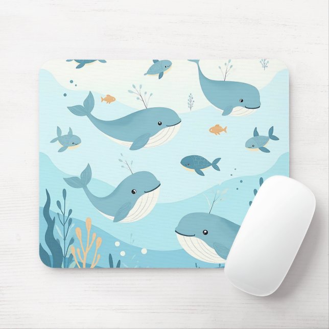 Under the Sea Whales & Fish Kids Mouse Mat (With Mouse)