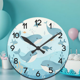 Under the Sea Whales & Fish Nursery Round Clock