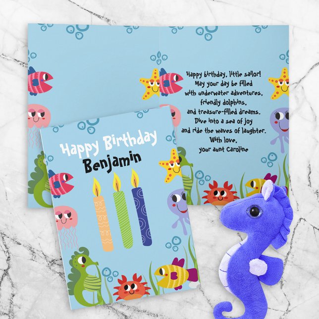 Under The Sea Whimsical Cute Creatures Birthday Card (Creator Uploaded)