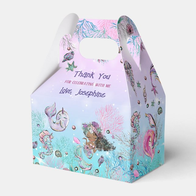 Under the Sea Whimsical Mermaid Birthday Party Favour Box (Front Side)