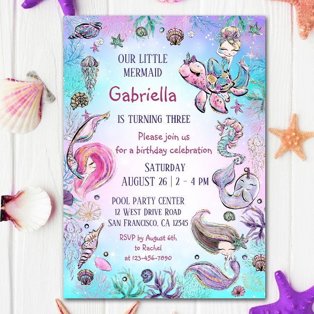 Under the Sea Whimsical Mermaid Birthday Party Invitation (Creator Uploaded)