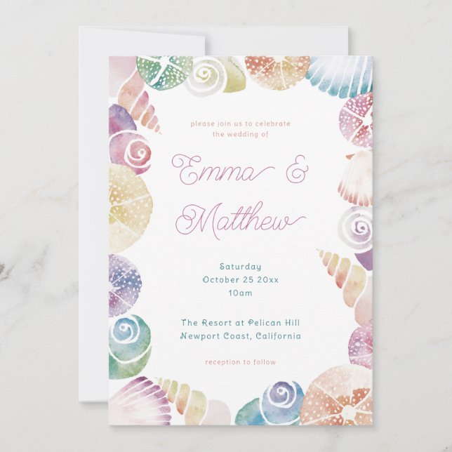 Under the Sea Whimsical Watercolor Beach Wedding Invitation (Front)