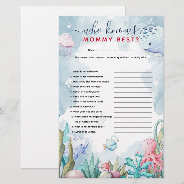 Under-the-Sea 'Who Knows Mummy Best' Baby Shower (Front/Back)