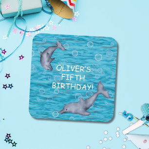 Under The Sea With Dolphins Birthday Party  Square Paper Coaster