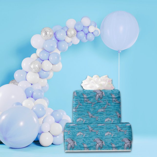 Under The Sea With Dolphins Birthday Party Wrapping Paper (Creator Uploaded)