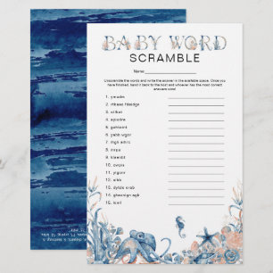 Under the Sea 'Word Scramble' Game Baby Shower