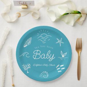 Under the Sea You Soon Blue Baby Shower Paper Plate