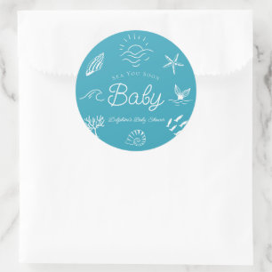 Under the Sea You Soon Blue Boy Baby Shower Classic Round Sticker