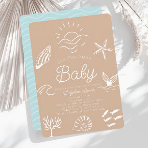Under the Sea You Soon Brown Baby Shower Invitation