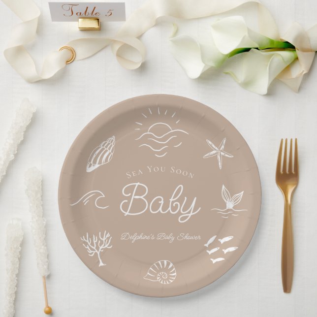 Under the Sea You Soon Brown Baby Shower Paper Plate (Wedding)