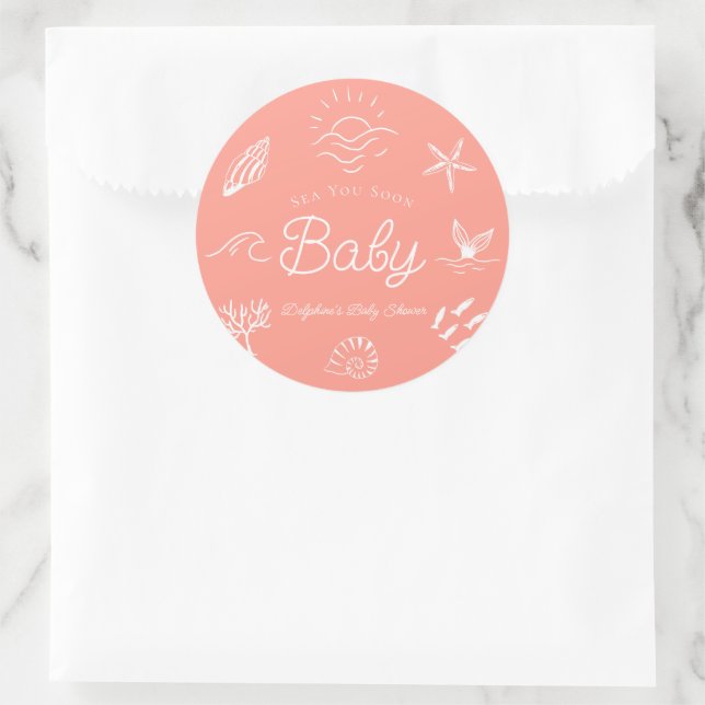 Under the Sea You Soon Pink Girl Baby Shower Classic Round Sticker (Bag)