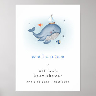 Under The See Whale Boat Baby Shower Welcome Poster