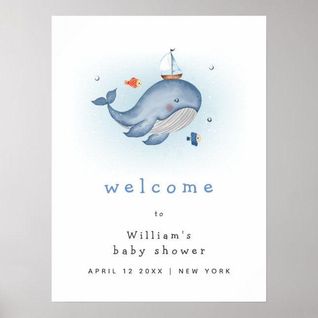 Under The See Whale Boat Baby Shower Welcome Poster (Front)