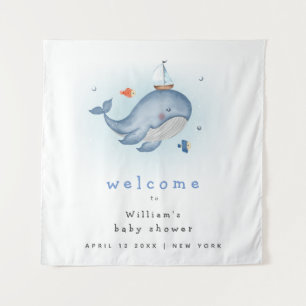 Under The See Whale Boat Baby Shower Welcome Sign Tapestry