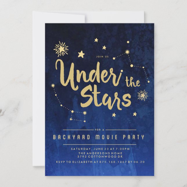 Under the Stars Backyard MOVIE Party Invitation (Front)