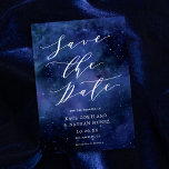 Under The Stars Chic Space Astronomy Stars Wedding Save The Date<br><div class="desc">This chic wedding save the date features a dark blue night sky background, elegant typography, and modern calligraphy script which says "Save The Date". This design would be perfect for a couple interested in astronomy and space - or simply anyone having a nighttime wedding! See the collection for coordinating items....</div>