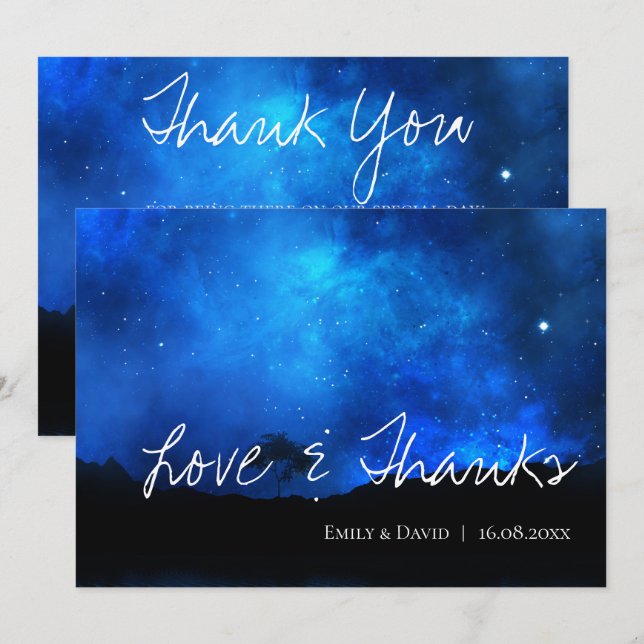 Under The Stars Elegant Love & Thanks Wedding Than Thank You Card (Front/Back)