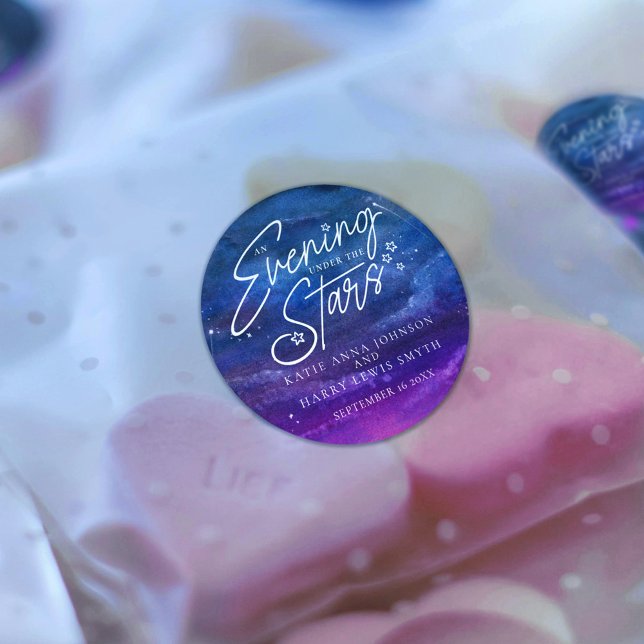 Under the stars evening wedding custom classic round sticker (Creator Uploaded)