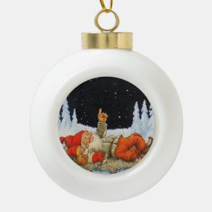 “Under the Stars” Gnomes by Jenny Nystrom Ceramic Ball Christmas Ornament