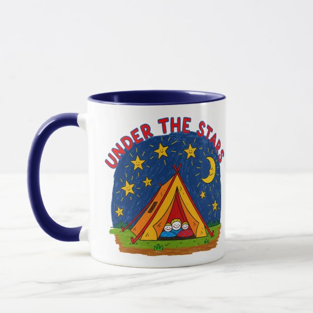 Under the Stars Kids Camping Drawing Mug (Left)