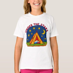 Under the Stars Kids Camping Drawing T-Shirt