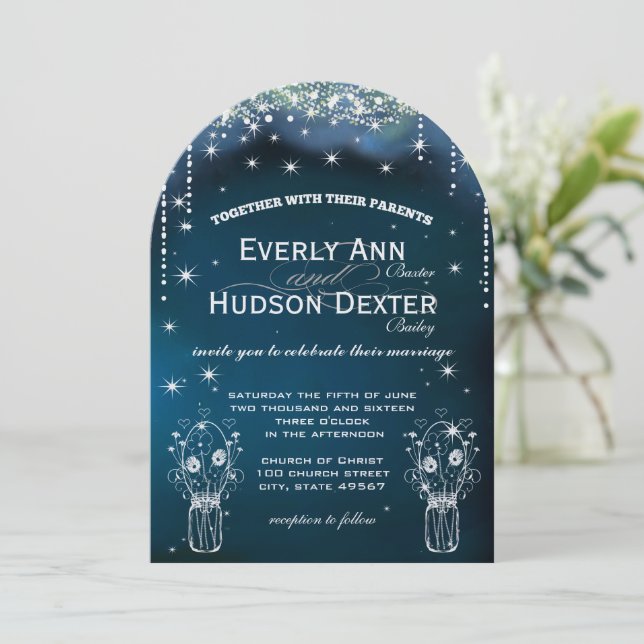 Under the Stars Mason Jar Floral Farmhouse Wedding Invitation (Standing Front)