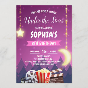 Under the Stars Movie Night Girl Birthday Party Invitation