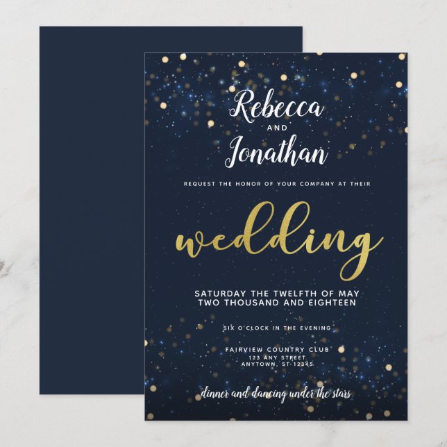 Under the Stars Navy and Gold Wedding Invitation (Front/Back)