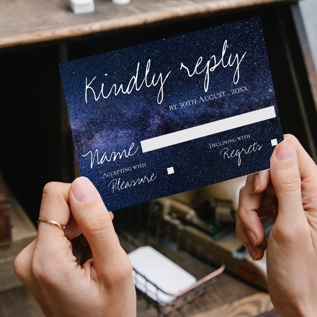 Under The Stars Night Sky  Cute Elegant Wedding RSVP Card (Creator Uploaded)