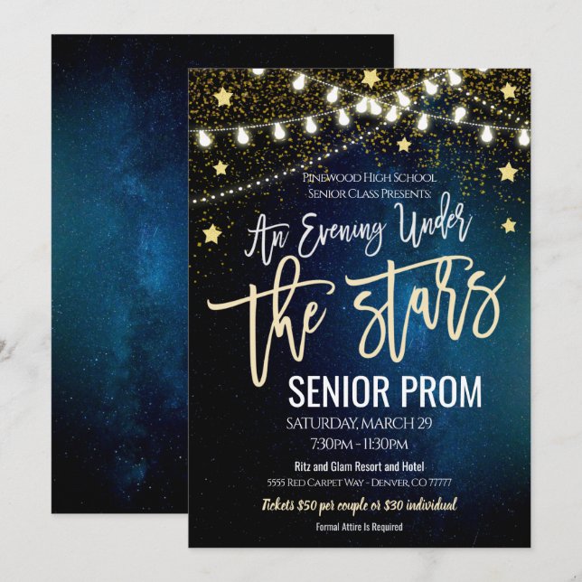 Under the Stars Prom High School Dance Invitation (Front/Back)
