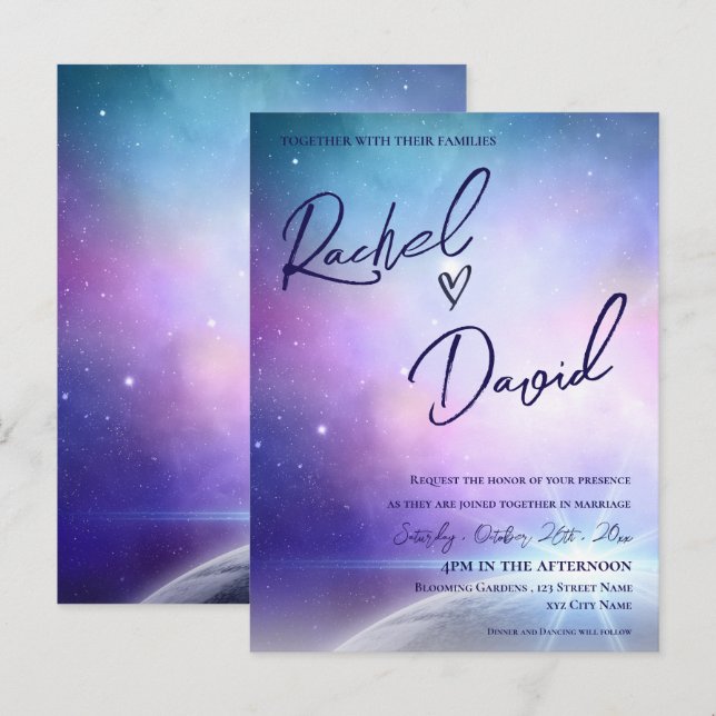 Under the Stars Purple Pink Typography  Wedding Postcard (Front/Back)