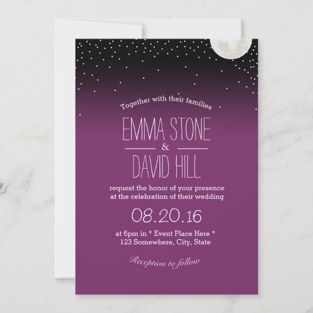 Under the Stars Purple Wedding Invitation (Front)