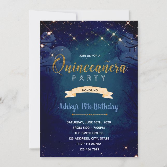 Under the stars quinceanera invitation (Front)