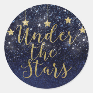 Under The Stars Starry Night Gold Blue Party Favou Classic Round Sticker