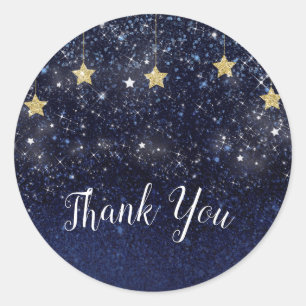 Under The Stars Starry Night Gold Blue Party Favou Classic Round Sticker