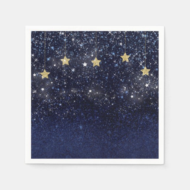 Under The Stars Starry Night Gold Blue Prom Party Napkin (Front)