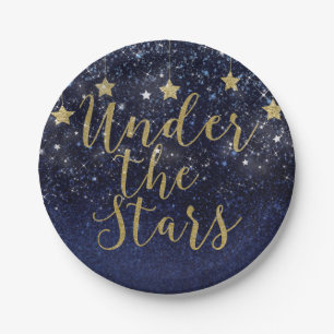 Under The Stars Starry Night Gold Blue Prom Party Paper Plate