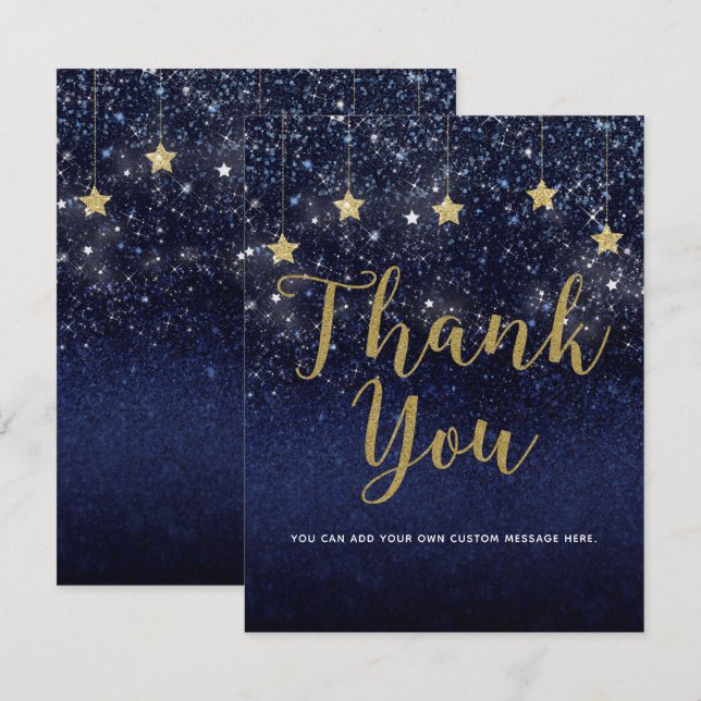 Under The Stars Starry Night Gold Blue Thank You Invitation (Front/Back)