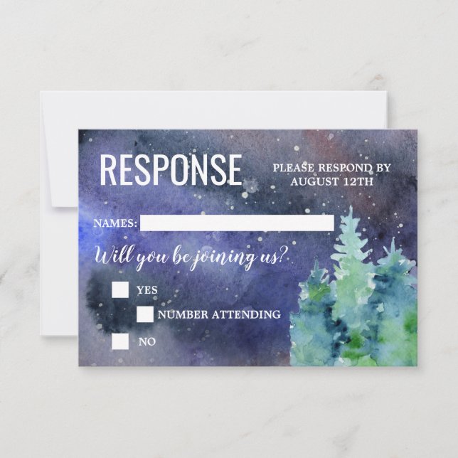 Under The Stars Watercolor Night Wedding RSVP Card (Front)