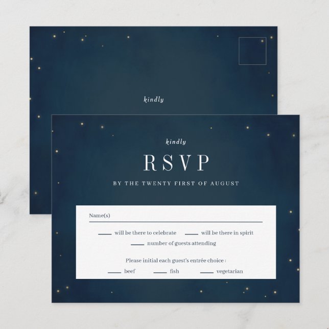 Under The Stars Wedding RSVP Reply Response Card (Front/Back)