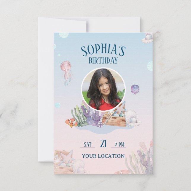 Under the Water Themed Kid's Birthday RSVP Card (Front)