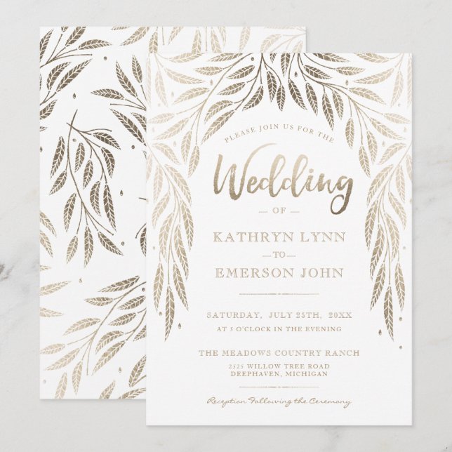 Under the Willows Wedding Invitation Faux Gold (Front/Back)