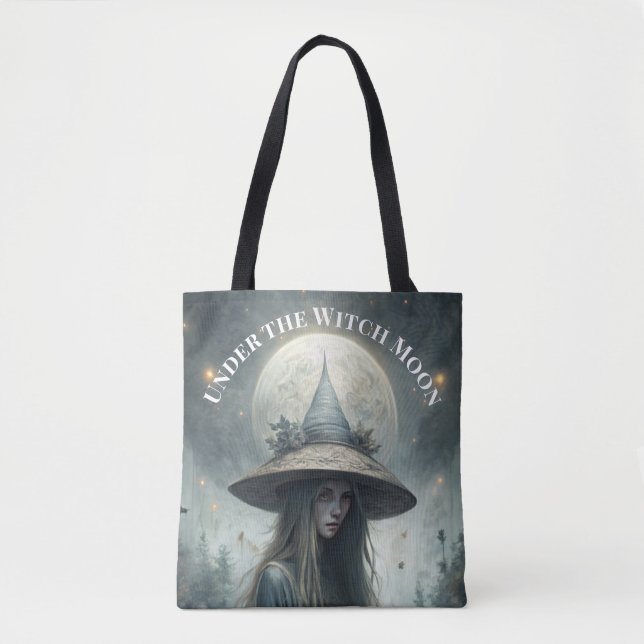 Under the Witch Moon – Gothic Young Witch Tote Bag (Front)