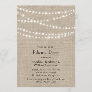 Under Twinkle Lights on Burlap Rehearsal Dinner Invitation