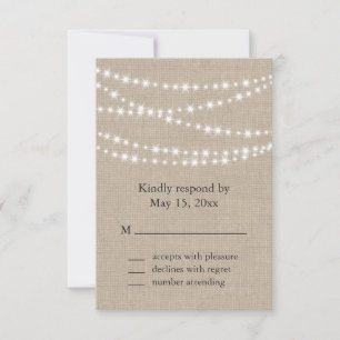 Under Twinkle Lights on Burlap RSVP Invitation
