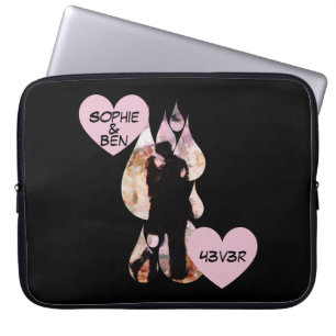 Under Umbrella: Romantic Couple Kissing in Rain Laptop Sleeve