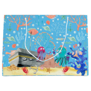 Under Water Deep Jelly Fish Octopus Sand Castle Large Gift Bag