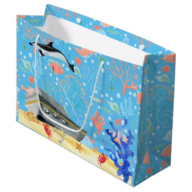Under Water Deep Sea Dolphin Ship Wreck Large Gift Bag (Front Angled)