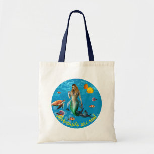 Under water mermaid treasure fishes oceanic blue tote bag